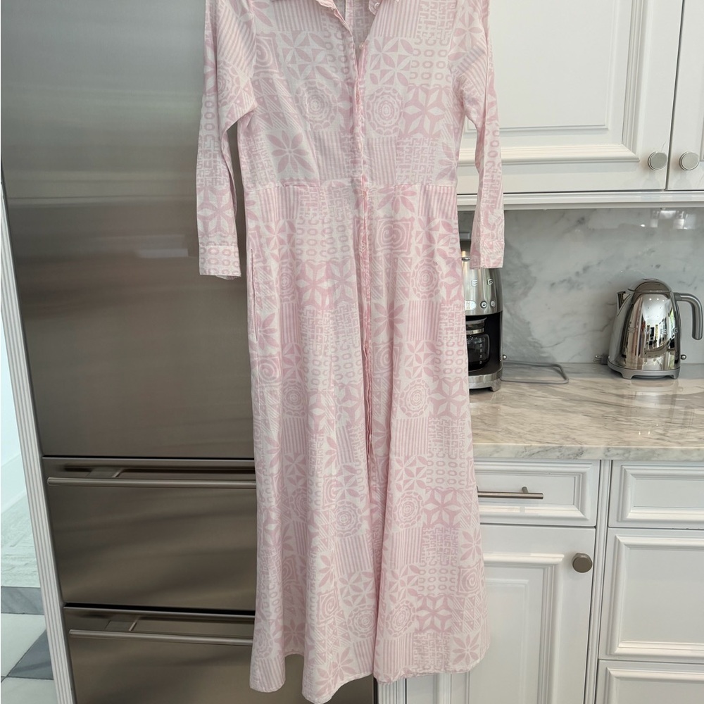Chic Pink Geometric Long Sleeve Dress
